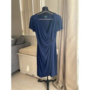 RALPH LAUREN Faux Wrap Beaded waist Flutter sleeves Jersey dress 8 $144